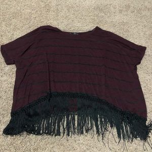 French Laundry Striped Short Sleeve Tee w/ Fringe